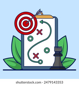 Business plan concept, marketing strategy illustration. Clipboard and chess knight icon. for Website Banners, Advertising and Marketing Materials, Online Advertisements, Business Presentations, etc.