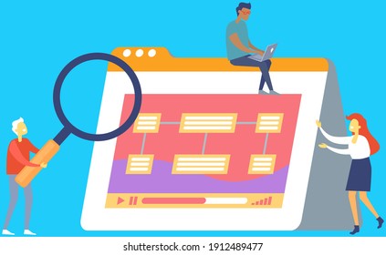 Business plan concept project management and strategy with men finance manager constitute schema. Businessman making circuit with clipboard or business investment task. Achievements planning schedule