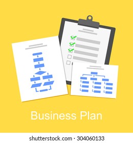 Business plan concept. Scheme of business plan. Business documents.