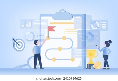 Business plan concept. Strategy planning, management, improvement, development, creative thinking, competition, opportunity, consulting, solving problem to set direction for success. 
