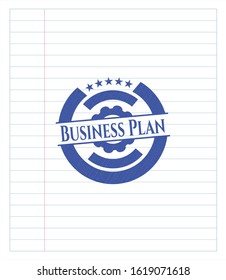 Business Plan drawn with pen strokes. Blue ink. Vector Illustration. Detailed.