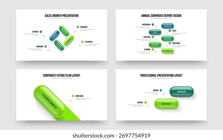 Plan de negocios Cuatro Cinco Uno Dos Elementos Infografía Presentación Plantilla Ilustración vectorial Colección. Visual Review 4 5 1 2 Conjunto de diseño de presentación de diapositivas de diagrama de opciones.