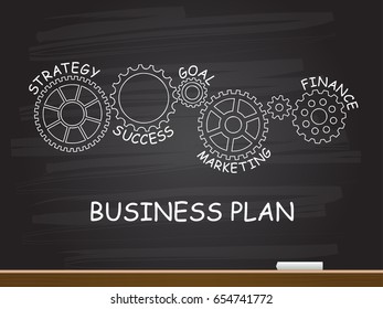 Business Plan With Gear Concept On Chalkboard. Vector Illustration.