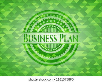Business Plan green emblem. Mosaic background