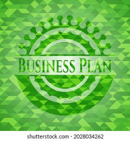 Business Plan green emblem with triangle mosaic background. Vector Illustration. Detailed. 