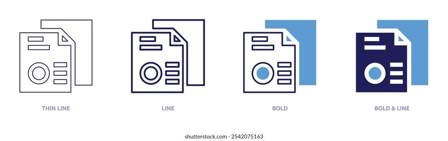 Icono de Plan de negocios en 4 estilos diferentes. Línea delgada, línea, negrita y línea negrita. Estilo duotono. Trazo editable.