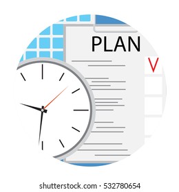 Business plan icon round flat vector. Plane and strategy, planning process schedule, illustration of strategic planning