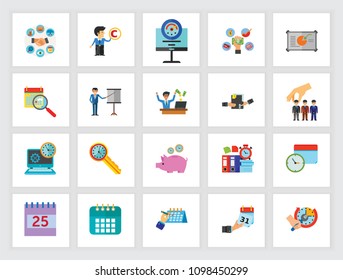 Business plan icon set. Can be used for topics like project, saving time, optimization, annual report