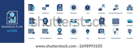 business plan icon set. with icon Change Management,company,procedure,knowledge,Future