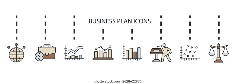 Icono de Plan de negocios conjunto de colección. Estilo de diseño con fondo