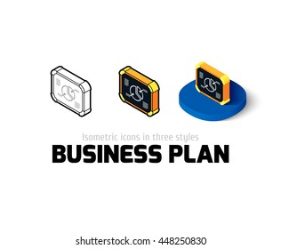 Business plan icon, vector symbol in flat, outline and isometric style