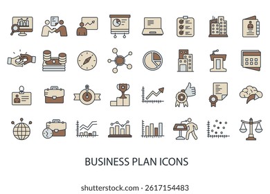business plan icons set isolated on White Background Flat style design
