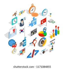 Business plan icons set. Isometric set of 25 business plan vector icons for web isolated on white background