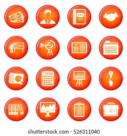 Business plan icons vector set of red circles isolated on white background