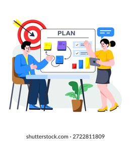 Ilustración de Plan de negocios en diseño plano, Vector fácilmente disponible