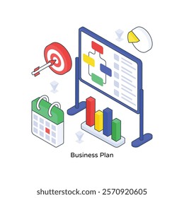 Business Plan isometric Colored illustration. EPS File stock illustration