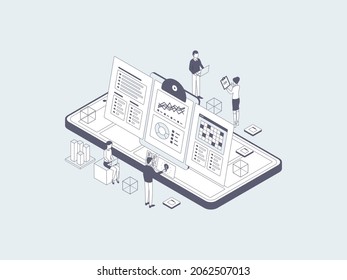 Business Plan Isometric Illustration Lineal Grey. Suitable for Mobile App, Website, Banner, Diagrams, Infographics, and Other Graphic Assets.