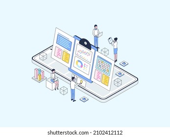 Business Plan Isometric Illustration Lineal Color. Suitable for Mobile App, Website, Banner, Diagrams, Infographics, and Other Graphic Assets.