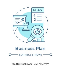 Business plan light blue concept icon. Start manufacturing business. Market analysis and financial projections. Round shape line illustration. Abstract idea. Graphic design. Easy to use in article