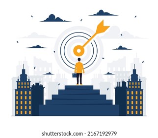 Business plan, Market targeting, achieve target goals, Staff management, Target with an arrows, business challenge and goal achievement concept illustration