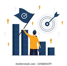 Business plan, Market targeting, achieve target goals, Staff management, Target with an arrows, business challenge and goal achievement concept illustration