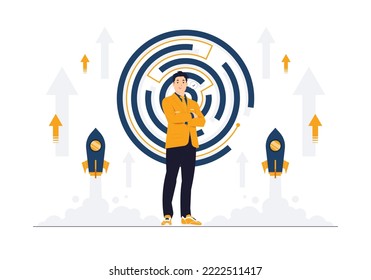 Business plan, Market targeting, achieve target goals, Staff management, Target with an arrows, business challenge and goal achievement concept illustration