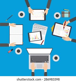 Business plan meeting annual report flat concept.