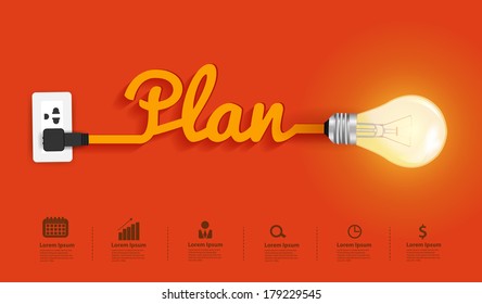 Business Plan Modern Design Template, Creative Light Bulb Idea Abstract Infographic  Layout, Diagram, Step Up Options, Vector Illustration