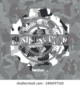 Business Plan on grey camouflage texture