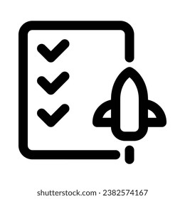Geschäftsplan in Umriss-Symbol. Checkliste, Rakete, Start