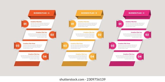 Business plan overview infographic template with multiple options to explain strategy