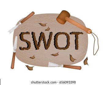 Business Plan, A Piece of Wood Creating Sculpture of SWOT Analysis Matrix A Structured Planning Method for Evaluate Strengths, Weaknesses, Opportunities and Threats. 