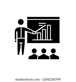 Business plan presentation black icon, vector sign on isolated background. Business plan presentation concept symbol, illustration 
