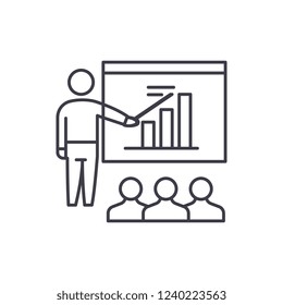 Business plan presentation line icon concept. Business plan presentation vector linear illustration, symbol, sign