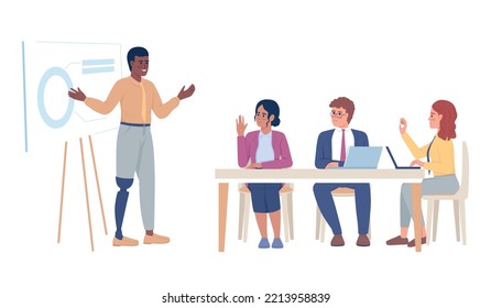 Business plan presentation semi flat color vector characters. Editable figures. Full body people on white. Inclusion simple cartoon style illustration for web graphic design and animation