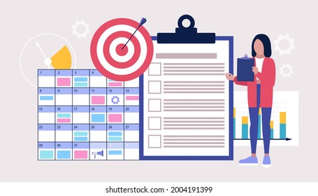 Business plan, project strategy, task management, deadline and productivity. Workflow organization. Colorful flat vector illustration.