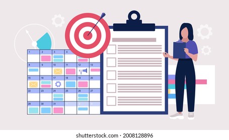 Business plan, project strategy, task management, deadline and productivity. Workflow organization. Colorful flat vector illustration.