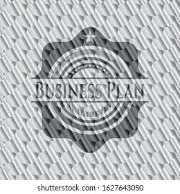 Business Plan silver color emblem or badge. Scales pattern. Vector Illustration. Detailed.