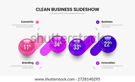 Business Plan Slide Design Vector Illustration. Company Growth Four Element Chart Slideshow Template. Marketing Insight 4 Step Infographic Presentation Layout.