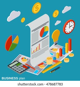 Business plan, startup flat isometric vector concept illustration