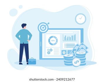 business plan or statistics on screen. time or money management  budget planning. businessstrategy trending concept flat illustration