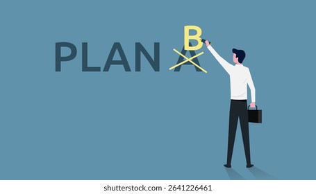 Business plan strategy changing, businessman crossing A letter writing B letter, changing his plans