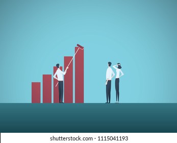 Business plan or strategy vector concept with team of businessmen and women. Symbol of profit, growth, success, progress, investment. Eps10 vector illustration.