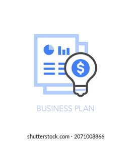 Business plan symbol with documents and a light bulb. Easy to use for your website or presentation.