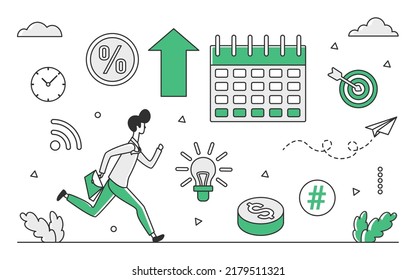 Business plan and target. Company vision and achievements, development financial field monocolor vector illustration