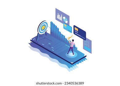 Business Plan Target Isometric Concept Landing Page
