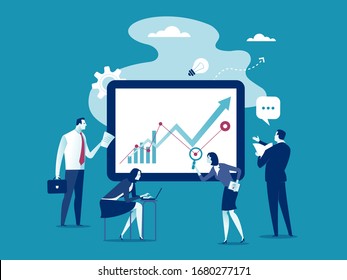 Business Plan. Team analyzing business graph. Business vector illustration.