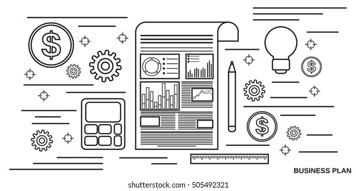 Business plan thin line art style vector web banner template