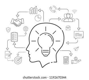Business plan in thin line icons style on white background