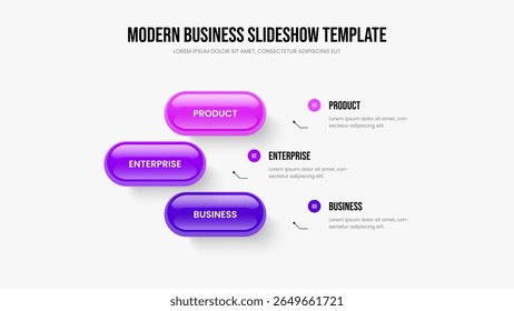Business Plan Three Option Diagram Slideshow Layout. Sales Forecast Slide Template Vector Illustration. Market Review 3 Element Infographic Frame Design.